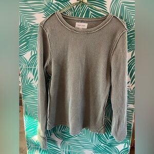 Dear John Crew neck Waffle knit long sleeve gray top sz S